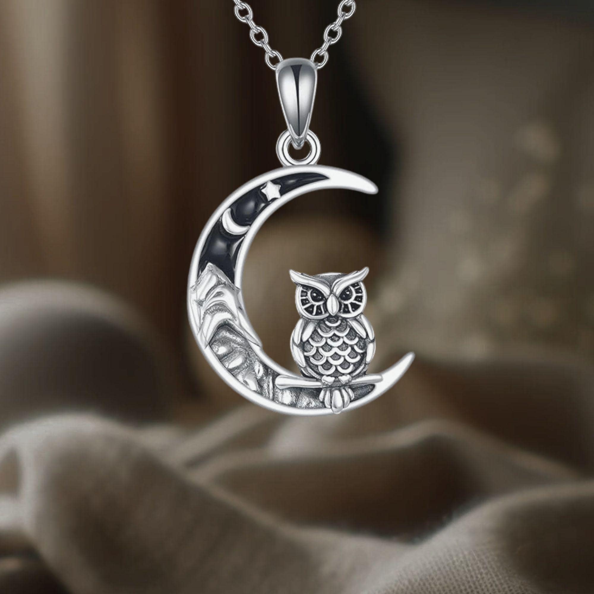 Owl Moon Necklace 925 Sterling Silver Owl Jewelry for Women