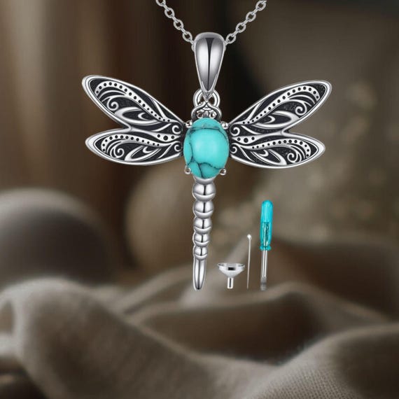 Dragonfly Urn Necklace 925 Sterling Silver Turquoise Keepsake