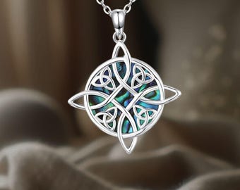 Collar de cruz con nudo celta de plata de ley 925, collar de concha de abulón celta para mujer