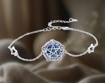 Pentagram Star Bracelet Sterling Silver Pentagram Bracelet Abalone Shell Gothic Jewelry for Women