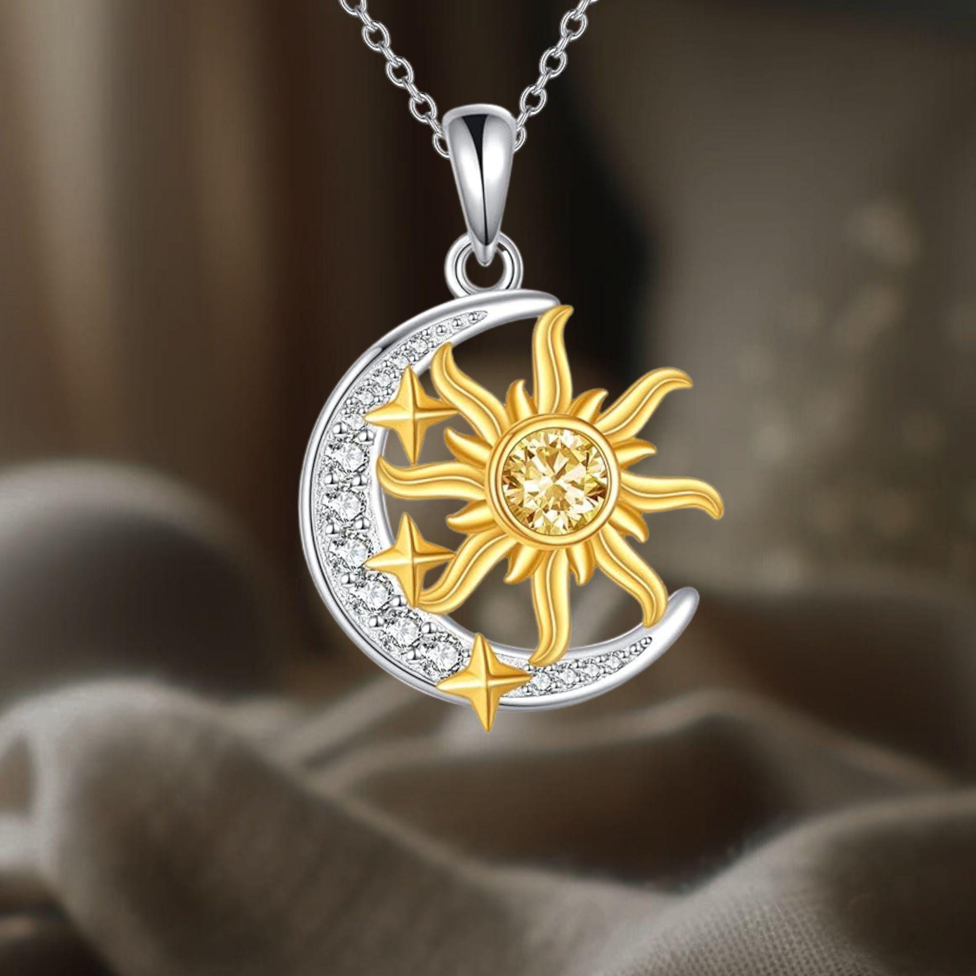 S925 Sterling Silver Platinum Plated Sun Moon and Stars Necklace(BSN381) main image 0
