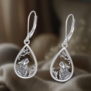 Wolf Teardrop Earrings 925 Sterling Silver Wolf Earrings Jewelry for Women