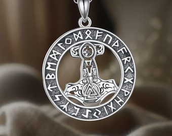 Thor's Hammer Necklace Sterling Silver Viking Amulet Jewelry Gift for Men Women