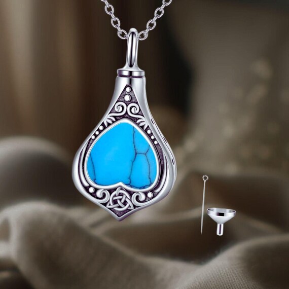 Turquoise Teardrop Urn Necklace for Ashes 925 Sterling Silver