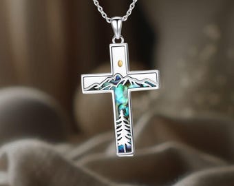Mountain Mustard Seed Cross Necklace 925 Sterling Silver Christian Cross Necklace Jewelry for Women