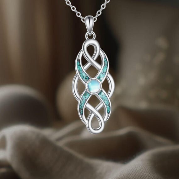 LONAGO - Collar De Nudo De Brujas Con Piedra Lunar/turquesa De