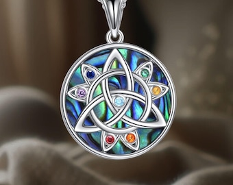 Celtic Trinity Knot Necklace 925 Sterling Silver Abalone Shell Necklace for Women
