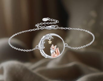 Cute Fox Bracelet for Women Girls 925 Sterling Silver Fox Bracelet