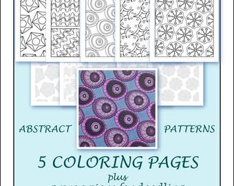 Abstract Pattern Coloring Pages: Doodle Designs (Digital Download)