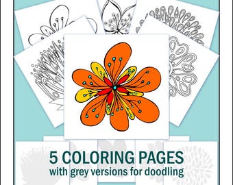 Abstract Flower Coloring Pages: Doodle Designs (Digital Download)