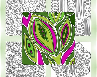 Easy Relaxing Coloring Pages to Color: Hand Drawn Abstract, Organic Patterns / DESIGN SET 4
