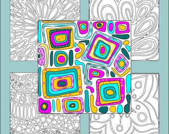 Easy Relaxing Coloring Pages to Color: Hand drawn Abstract, Organic Patterns / DESIGN SET 2