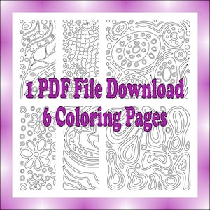 Abstract Coloring Pages: 6 Organic Designs, Color Test Page (PDF Download)