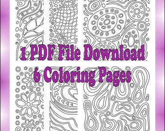Abstract Coloring Pages: 6 Organic Designs, Color Test Page (PDF Download)