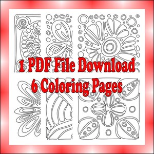 Abstract Coloring Pages: 6 Organic Designs for All Ages (PDF Download) With Complementary Test / Swatch Color Page SET 6