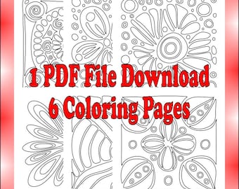 Abstract Coloring Pages: 6 Organic Designs for All Ages (PDF Download) With Complementary Test / Swatch Color Page SET 6