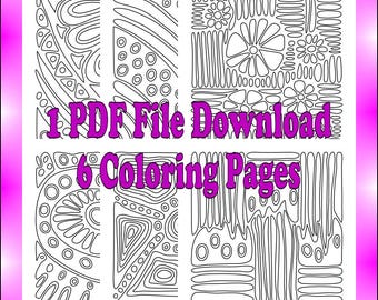 Abstract Coloring Pages: 6 Organic Designs, Color Test Page (PDF Download)