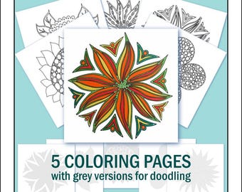 Abstract Flower Coloring Pages: Easy Doodle Art (Digital Download)