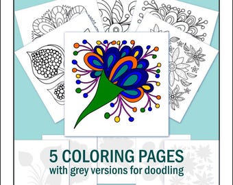 Abstract Flower Coloring Pages: Doodle Art Designs (Digital Download)