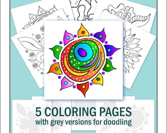 Abstract Flower Coloring Pages: Floral Doodle Set (Digital Download)