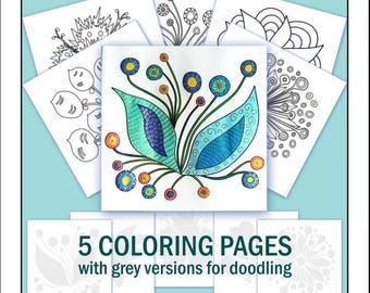 Abstract Flower Coloring Pages: Doodle Art Designs (Digital Download)