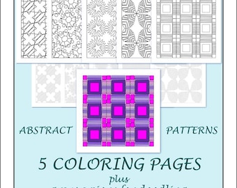 Pattern Coloring Pages: Abstract Designs, Doodling (Digital Download)