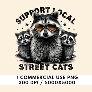 Soutenez vos chats des rues locaux Png, Funny Raccoon Png, Raccoon Png vintage, Trash Panda Png, Skunk Png, Design numérique par sublimation