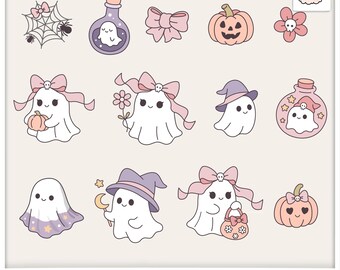 Coquette Halloween PNG Bundle | 13 Preppy Ghost, Pumpkin & Bow Cliparts | Girly Spooky Digital Download