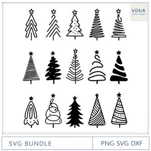 SVG Christmas Pine Tree | Lines Doodle Clipart | Outline | Cricut Silhouette | Sublimation | Digital | Christmas Cut Files | PNG DXF
