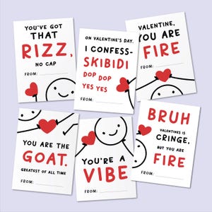 Cartes de Saint-Valentin amusantes en argot pour enfants et adolescents - Bonshommes allumettes imprimables pour la classe | Saint-Valentin décalé avec humour pour ados | Numérique | PDF