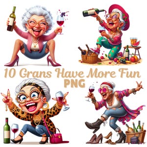 10 oma's hebben meer plezier clipart-afbeeldingen png, transparante achtergrond, grappige oma, kaarten maken, sublimatie, oude dame drinkt wijn, oma