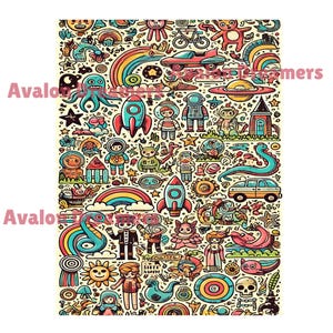 12 Retro Doodle Digital A4 Sheets JPG Images, Print at Home, Junk ...