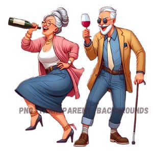10 Old Couples Having Fun PNG Clipart Images, Transparent Background