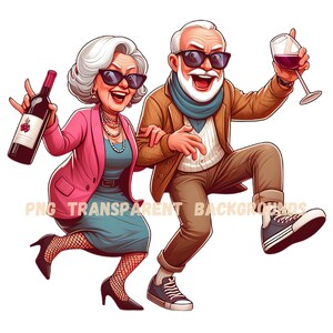 10 Old Couples Having Fun PNG Clipart Images, Transparent Background