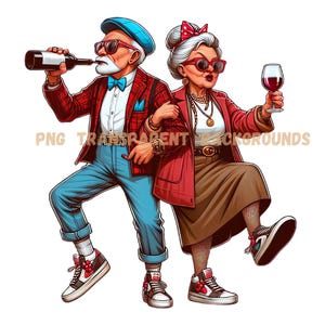 10 Old Couples Having Fun PNG Clipart Images, Transparent Background