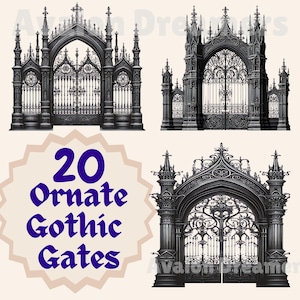 20 Gothic Ornate Gates PNG Clipart, Transparent Background, Card Making, Sublimation, POD, ForJunk Journals, Medieval Architecture