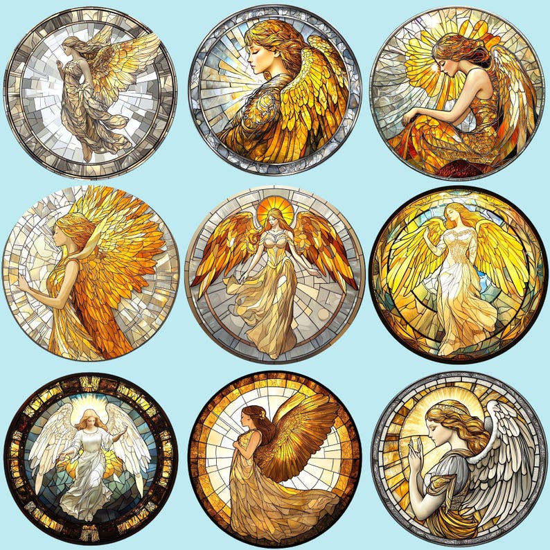 44 Angel Stained Glass Effect Circle Images, PNG Clipart, Print at Home ...