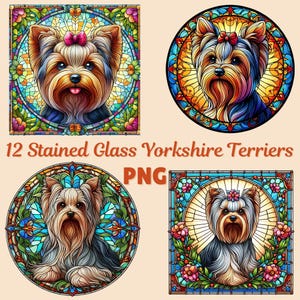 Effet de vitrail de chien Yorkshire Terrier, Clipart PNG, impression à la maison, fond Transparent, fabrication de cartes, journaux indésirables, art mural,