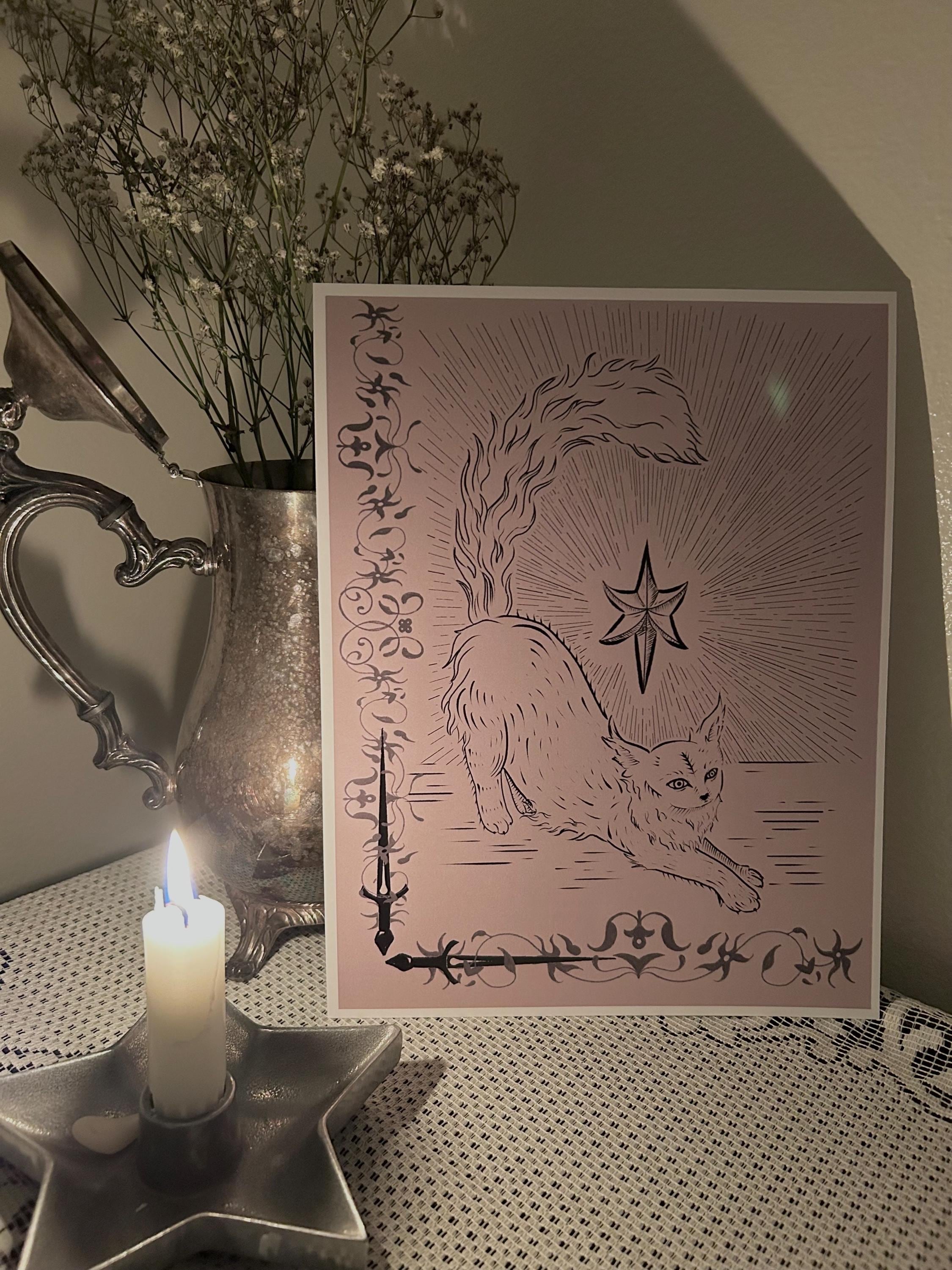 Medieval Woodcut Style Cat Original Artwork PRINT 8.5 x 11 inches