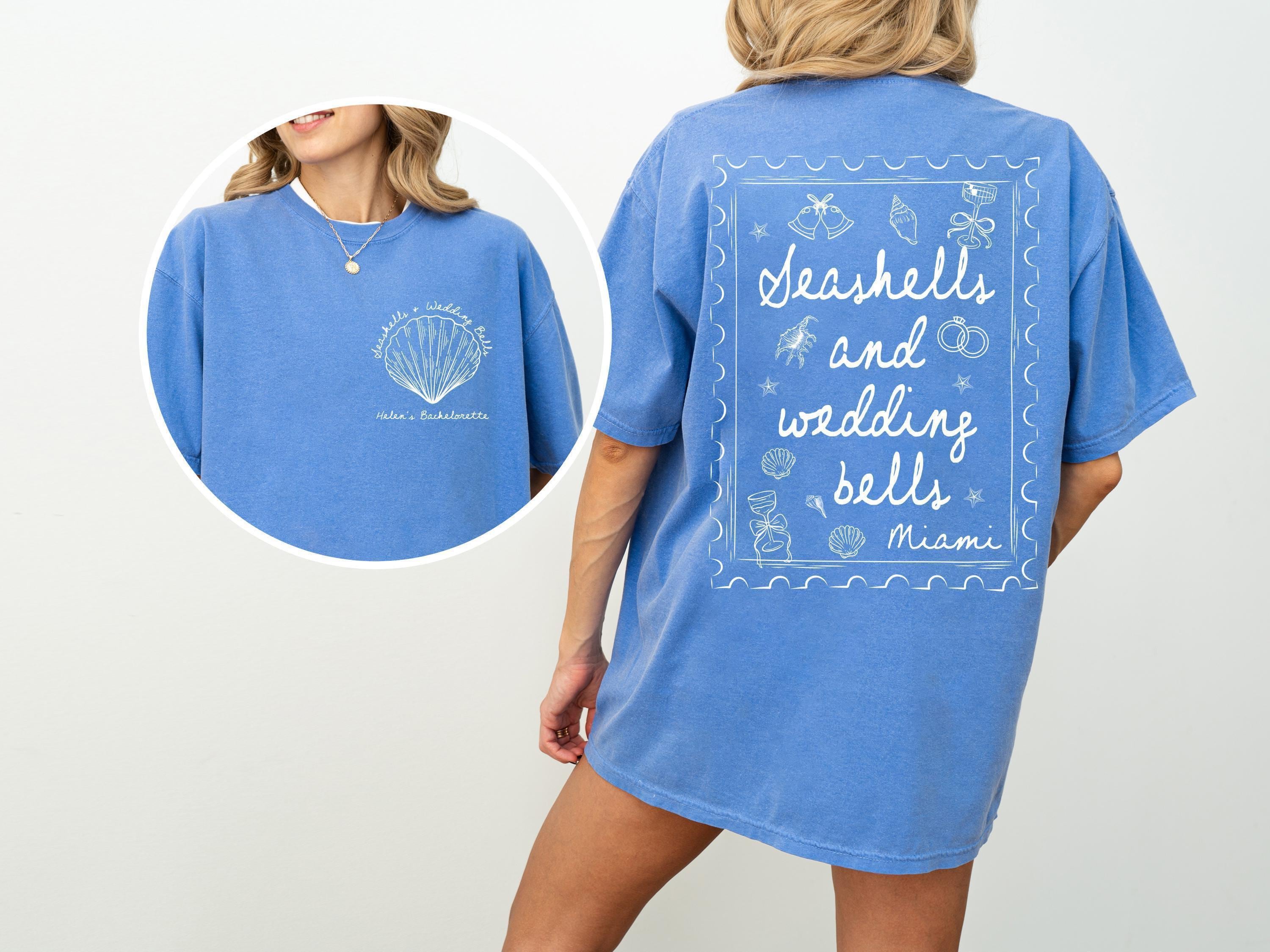 Seashells & Wedding Bells Bachelorette T-Shirts: Coastal Hen Party, Personalized Comfort Colors Tee