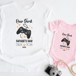 Personalized Gamer Shirts For Dad And Son, Our First Fathers Day Gamer Dad and Baby Matching Shirts, Gamer Tees For Father&#39;s Day