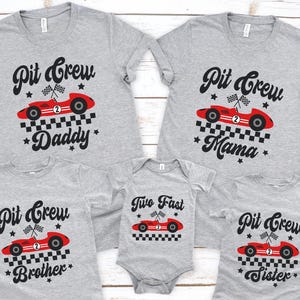 Camisetas de carreras familiares a juego: atuendo de cumpleaños para el equipo de boxes