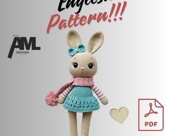 PDF Crochet Pattern for Amigurumi Bunny, Rosie Rabbit Crochet Pattern, DIY Plush Bunny Toy Tutorial, Beginner Crochet Bunny PDF
