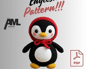 ペンギンの編みぐるみパターン PDF DIY 手作りぬいぐるみチュートリアル、クラフト愛好家のための英語デジタルダウンロード、ユニークなギフトアイデア