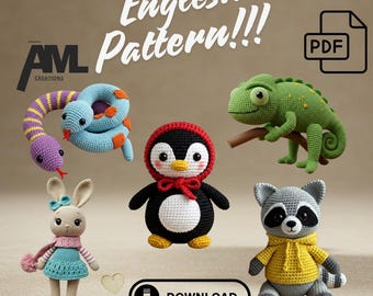 Amigurumi Animal Crochet Pattern Bundle PDF 6 Cute DIY Plush Toys, Digital Download in English, Beginner-Friendly Gift Idea