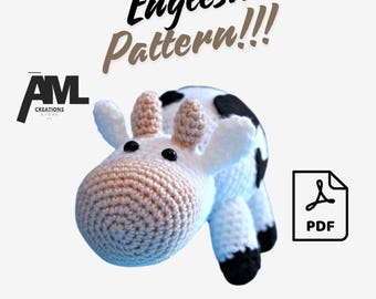 Amigurumi Cow Crochet Pattern PDF - English Farm Animal Tutorial - Cute Handmade Plush Cow Design for Beginners and Experts
