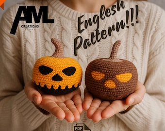 Halloween-pompoenamigurumi-haakpatroon pdf-zelfstudie in het Engels met stapsgewijze foto's voor spookachtig herfstdecor en handgemaakt cadeau