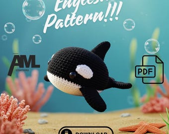 Amigurumi Orca häkeln Muster, Süßer Wal PDF Anleitung, DIY Ozeantier Spielzeug, Anfänger Plüsch Meerestier häkeln