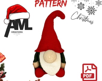 Kerstamigurumi kabouter haakpatroon, Scandinavisch kabouter pdf-patroon, DIY gehaakt kerstdecor, vakantie, gehaakt kerstman kabouterpatroon