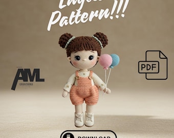 Amigurumi Doll Crochet Pattern, Cute Plush Girl Doll PDF Tutorial, DIY Handmade Toy Pattern, Beginner-Friendly Crochet Doll